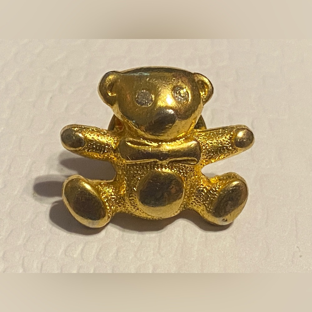 Vintage Gold Tone Teddy Bear Lapel Pin #9025
